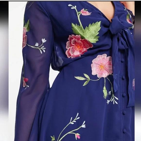 ASOS Blue Long Sleeve Wrap Gown - Picture 2 of 6